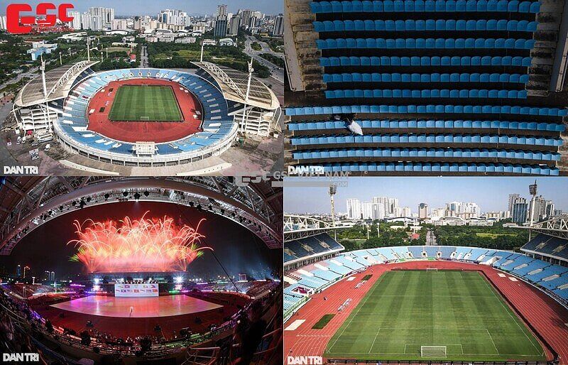 Sân vận động Mỹ Đình, một trong các sân vận động lớn nhất Việt Nam với khán đài rộng rãi.