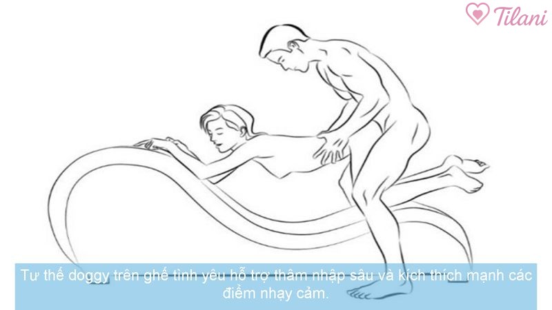 Tư thế doggy trên ghế tình yêu hỗ trợ thâm nhập sâu và kích thích mạnh các điểm nhạy cảm.