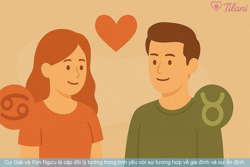 Cự Giải và Kim Ngưu là cặp đôi lý tưởng trong tình yêu với sự tương hợp về gia đình và sự ổn định.