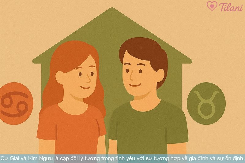 Cự Giải và Kim Ngưu là cặp đôi lý tưởng trong tình yêu với sự tương hợp về gia đình và sự ổn định